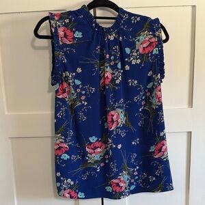 Wayf Blue Floral Ruffle Sleeve Blouse